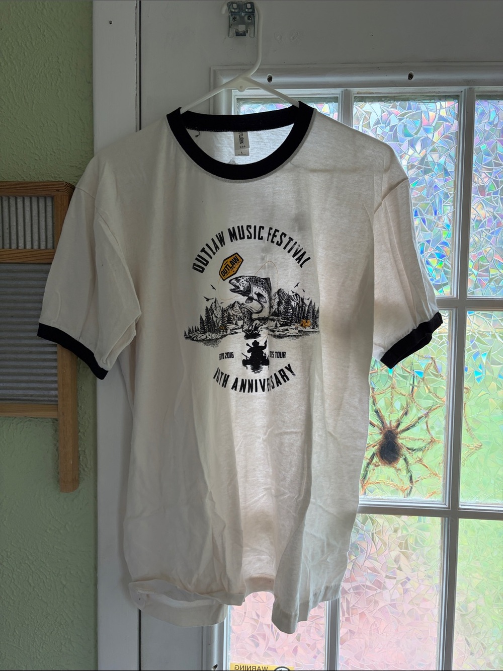Tultex White T-Shirt with Black Ringer Trim and Festival Graphic